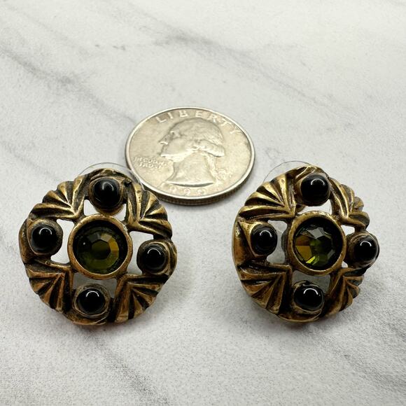 Chico's Vintage Boho Rhinestone Studded Gold Tone Earrings Pierced Pair - Picture 5 of 12